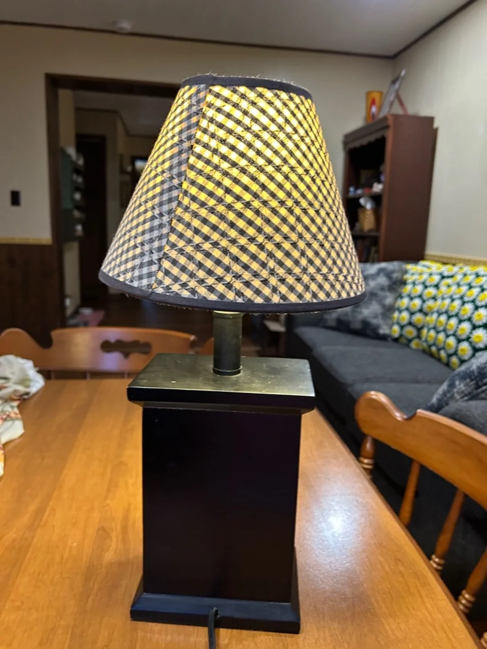 Home Accents Black Three-Drawer Accent Lamp with Checkered Shade - Picture 3 of 6